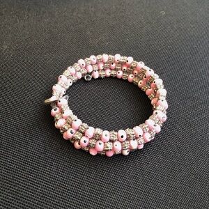 Vintage Pink Evil Eye Coil Bracelet,Silver Tone,Slinky,Nazar Beads, Friendship